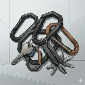 A heavy-duty tactical stylish carabiner with a carbon fiber texture finish.