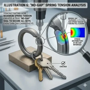 An engineering analysis of the no-gap spring tension design that makes this the strongest key ring on the market.