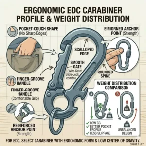Profile view showing the ergonomic weight distribution and comfort of the best edc carabiner.