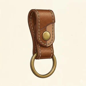 Close-up illustration showing the heavy-duty stitching and full-grain leather of a belt loop key holder.