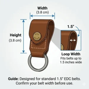 A technical illustration showing the length and width dimensions for a leather belt key holder.