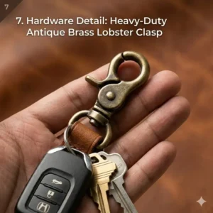 A luxury leather key chain presented in a professional gift box packaging.