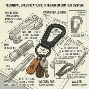 A size chart illustration showing the measurements and loop width of a standard leather belt loop keychain.