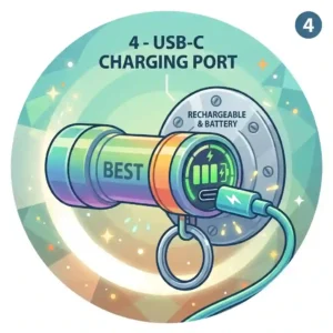 Close-up of the USB-C charging port on a modern best keychain torch.
