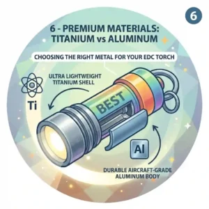 A close-up view of the lightweight titanium finish on a premium best keychain torch.